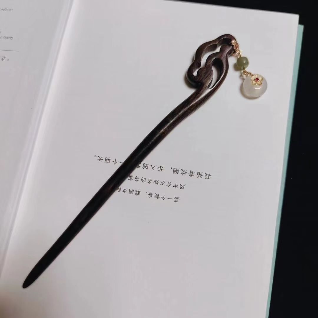 Peaceful and Smooth Cloud Natural Ebony Hairpin Jade Pendant High-end Song Dynasty Ancient Style Intangible Cultural Heritage Accessories Wholesale