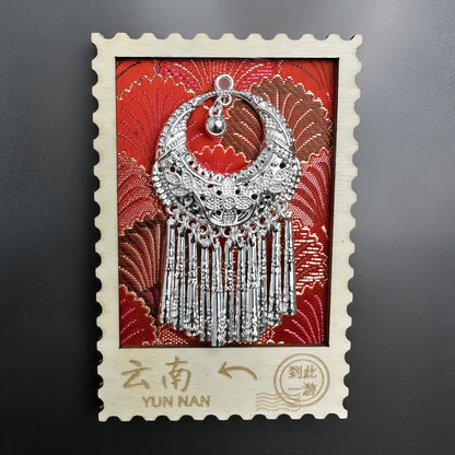 Guizhou Miao Ethnic Cultural Creative Refrigerator Magnet Dai Embroidery Cloth Large and Small Frame Three-Dimensional Phoenix Looking Back Guizhou Tourist Souvenir