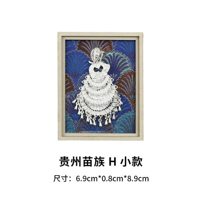 Guizhou Miao Ethnic Cultural Creative Refrigerator Magnet Dai Embroidery Cloth Large and Small Frame Three-Dimensional Phoenix Looking Back Guizhou Tourist Souvenir