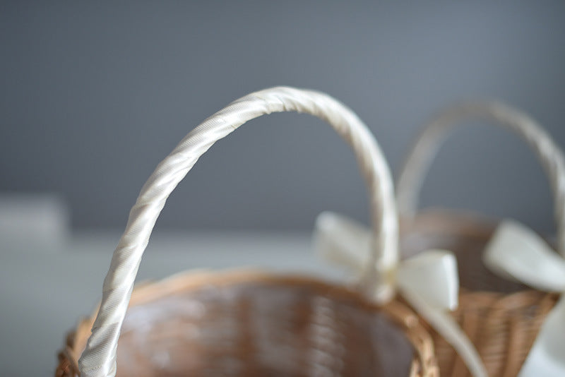 Woven Flower Basket Handheld Blue Handmade Natural Imitation Flower Basket Hand Gift Flower Arrangement Basket Bamboo Rattan Storage Basket