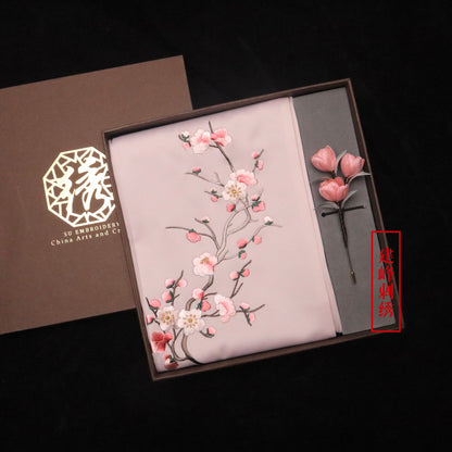 Suzhou Embroidery Scarf Suzhou Embroidery Intangible Cultural Heritage Velvet Flower Brooch Set Gift Box Handmade Suzhou Specialty Embroidery Silk Qinxuan