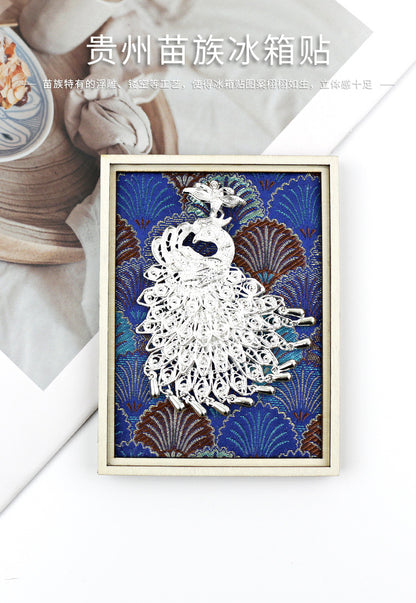 Guizhou Miao Ethnic Cultural Creative Refrigerator Magnet Dai Embroidery Cloth Large and Small Frame Three-Dimensional Phoenix Looking Back Guizhou Tourist Souvenir