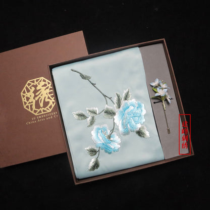 Suzhou Embroidery Scarf Suzhou Embroidery Intangible Cultural Heritage Velvet Flower Brooch Set Gift Box Handmade Suzhou Specialty Embroidery Silk Qinxuan