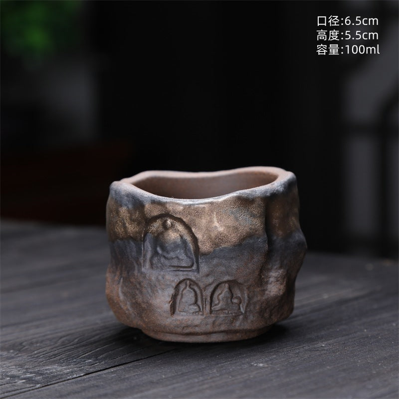 Coarse Pottery Tea Cup Creative Tea Cup Japanese Style Tea Cup Cross-Border Supply Retro Ceramic Master Cup Kung Fu Small Tea Bowl