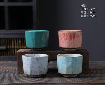 Coarse Pottery Tea Cup Creative Tea Cup Japanese Style Tea Cup Cross-Border Supply Retro Ceramic Master Cup Kung Fu Small Tea Bowl