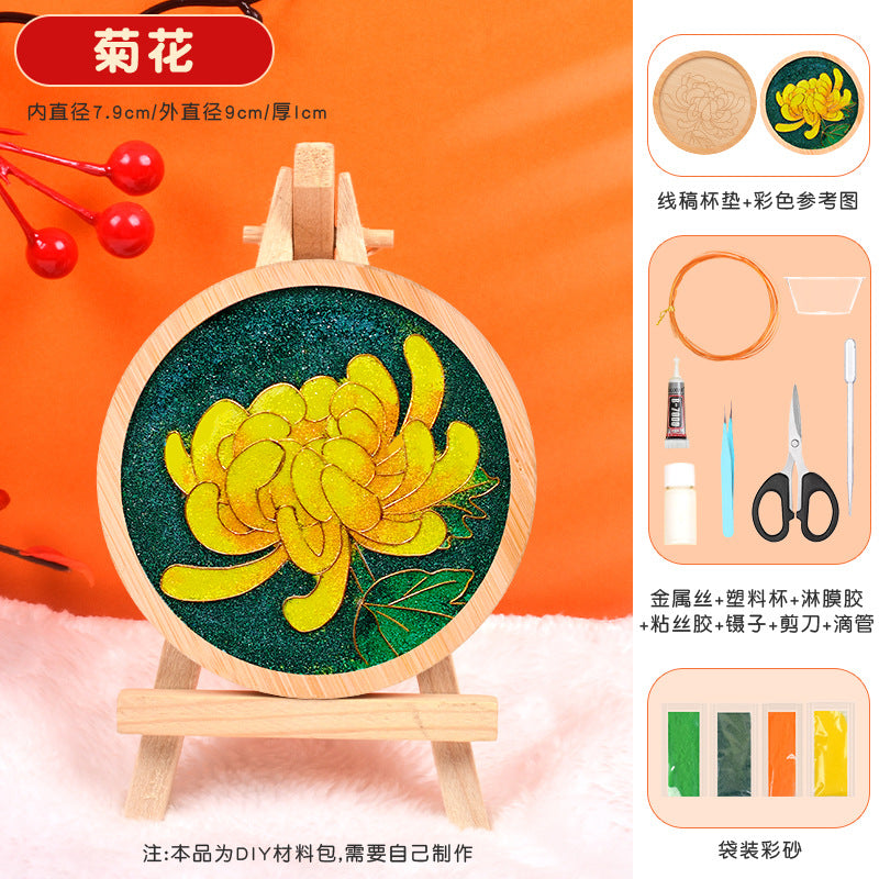 Cloisonné Enamel diy Material Kit Cloisonné Coaster Chinese Style Handmade Team Building Warm-Up Activity Manufacturer Wholesale