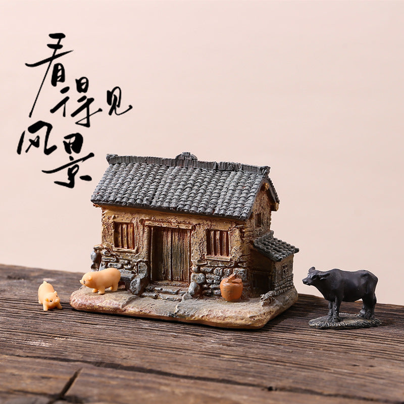 Resin Miniature House Desktop Craft Garden Landscaping Potted Plant Bonsai National Trend