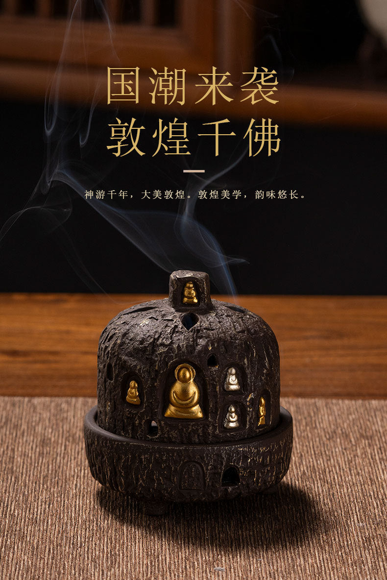 Incense Burner Dunhuang Zen Buddha Purple Clay Gourd Chinese Style Home Incense Tray Holder Incense Stick Agarwood Indoor Incense Box