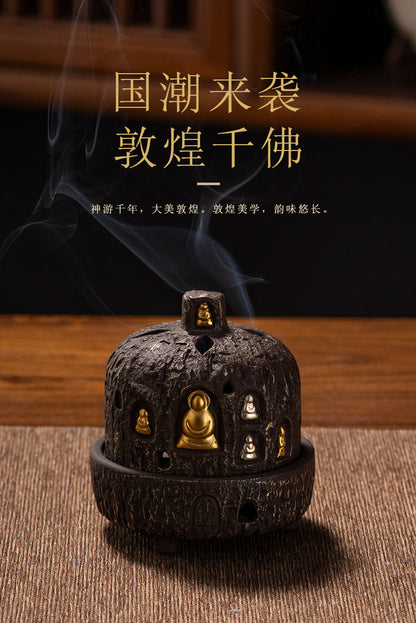 Incense Burner Dunhuang Zen Buddha Purple Clay Gourd Chinese Style Home Incense Tray Holder Incense Stick Agarwood Indoor Incense Box