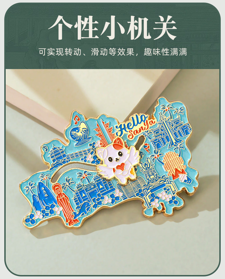 Beijing Chongqing Guangzhou Xi'an Wuhan Xiamen National Style Cultural and Creative Custom Metal Quicksand Refrigerator Magnets Chinese Cities