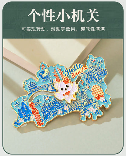 Beijing Chongqing Guangzhou Xi'an Wuhan Xiamen National Style Cultural and Creative Custom Metal Quicksand Refrigerator Magnets Chinese Cities