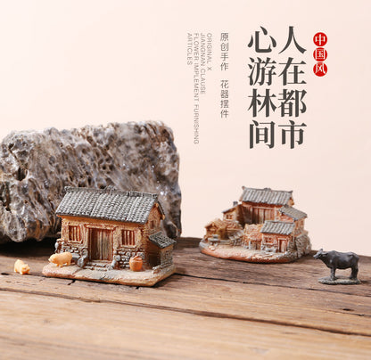 Resin Miniature House Desktop Craft Garden Landscaping Potted Plant Bonsai National Trend