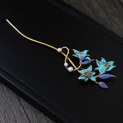 Lily Flower National Style Classical High-end Intangible Cultural Heritage Imitation Pointed Jade Hairpin Parrot Feather Hair Accessory Fashionable Light Luxury Gift