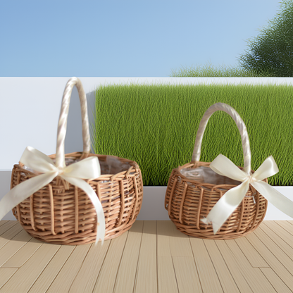 Woven Flower Basket Handheld Blue Handmade Natural Imitation Flower Basket Hand Gift Flower Arrangement Basket Bamboo Rattan Storage Basket