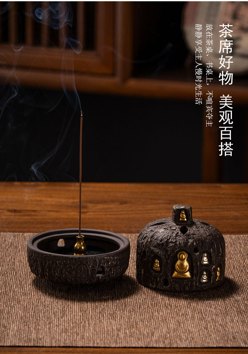 Incense Burner Dunhuang Zen Buddha Purple Clay Gourd Chinese Style Home Incense Tray Holder Incense Stick Agarwood Indoor Incense Box
