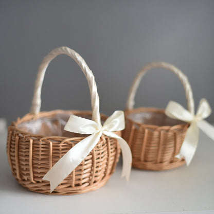 Woven Flower Basket Handheld Blue Handmade Natural Imitation Flower Basket Hand Gift Flower Arrangement Basket Bamboo Rattan Storage Basket