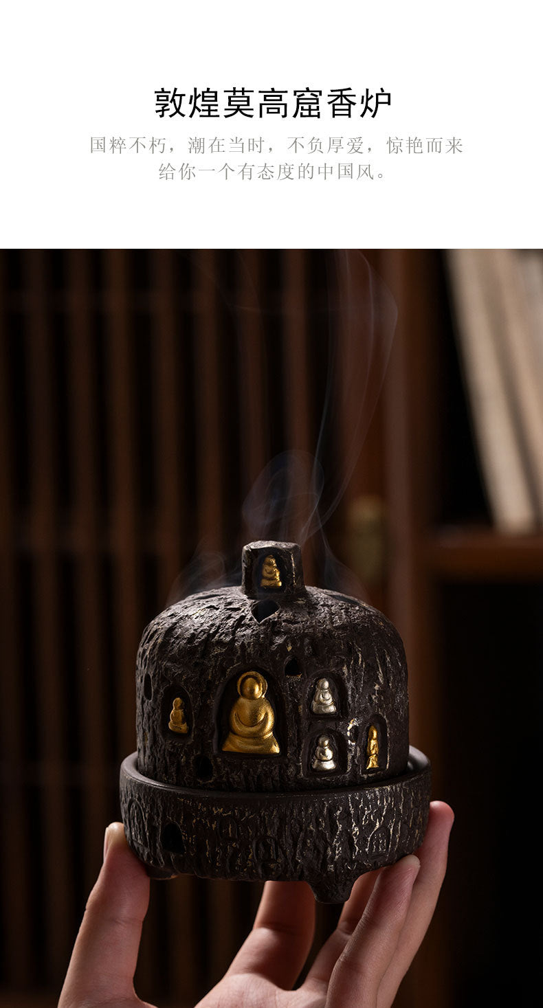 Incense Burner Dunhuang Zen Buddha Purple Clay Gourd Chinese Style Home Incense Tray Holder Incense Stick Agarwood Indoor Incense Box