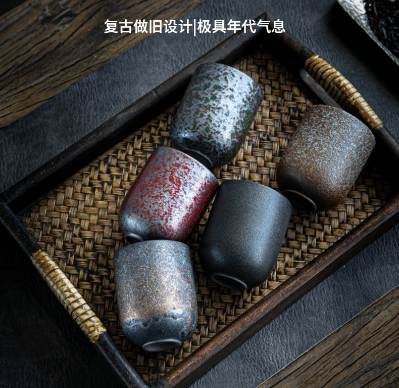 Coarse Pottery Tea Cup Creative Tea Cup Japanese Style Tea Cup Cross-Border Supply Retro Ceramic Master Cup Kung Fu Small Tea Bowl