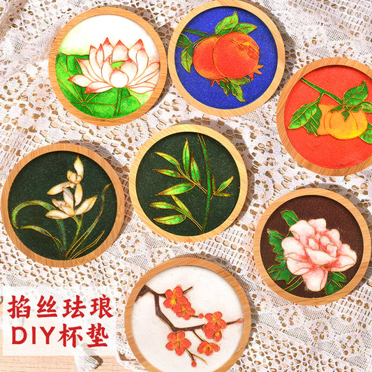 Cloisonné Enamel diy Material Kit Cloisonné Coaster Chinese Style Handmade Team Building Warm-Up Activity Manufacturer Wholesale