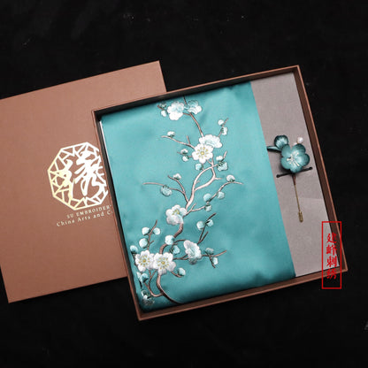 Suzhou Embroidery Scarf Suzhou Embroidery Intangible Cultural Heritage Velvet Flower Brooch Set Gift Box Handmade Suzhou Specialty Embroidery Silk Qinxuan