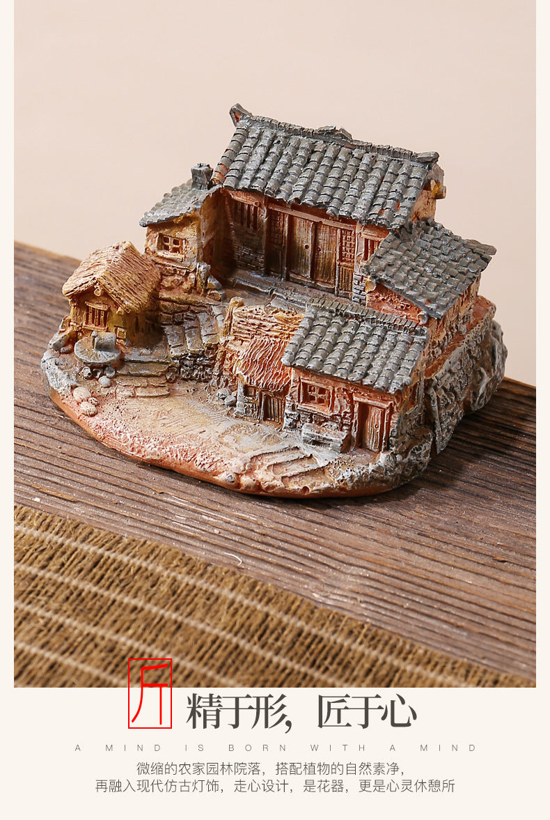 Resin Miniature House Desktop Craft Garden Landscaping Potted Plant Bonsai National Trend