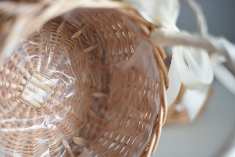 Woven Flower Basket Handheld Blue Handmade Natural Imitation Flower Basket Hand Gift Flower Arrangement Basket Bamboo Rattan Storage Basket