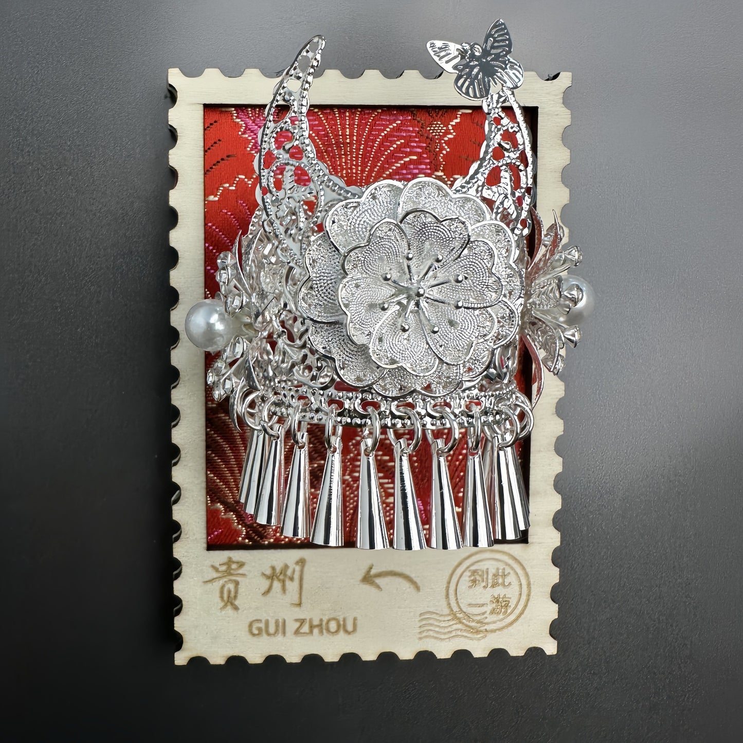 Guizhou Miao Ethnic Cultural Creative Refrigerator Magnet Dai Embroidery Cloth Large and Small Frame Three-Dimensional Phoenix Looking Back Guizhou Tourist Souvenir