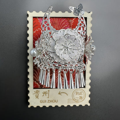 Guizhou Miao Ethnic Cultural Creative Refrigerator Magnet Dai Embroidery Cloth Large and Small Frame Three-Dimensional Phoenix Looking Back Guizhou Tourist Souvenir