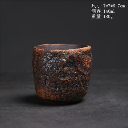Coarse Pottery Tea Cup Creative Tea Cup Japanese Style Tea Cup Cross-Border Supply Retro Ceramic Master Cup Kung Fu Small Tea Bowl