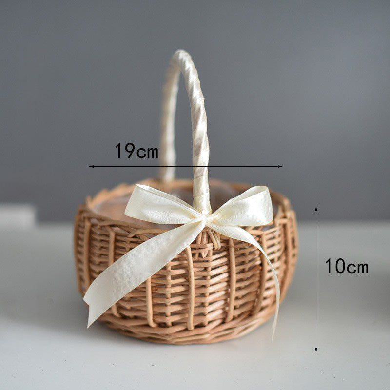 Woven Flower Basket Handheld Blue Handmade Natural Imitation Flower Basket Hand Gift Flower Arrangement Basket Bamboo Rattan Storage Basket
