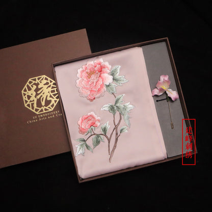 Suzhou Embroidery Scarf Suzhou Embroidery Intangible Cultural Heritage Velvet Flower Brooch Set Gift Box Handmade Suzhou Specialty Embroidery Silk Qinxuan
