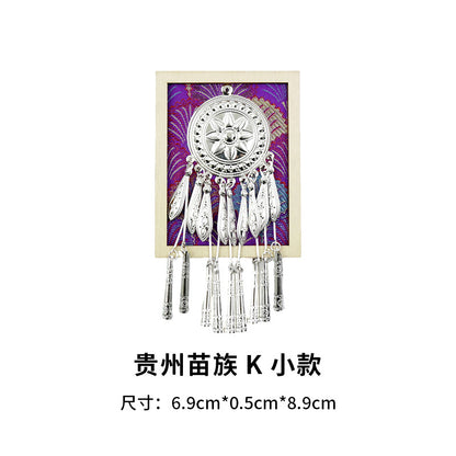 Guizhou Miao Ethnic Cultural Creative Refrigerator Magnet Dai Embroidery Cloth Large and Small Frame Three-Dimensional Phoenix Looking Back Guizhou Tourist Souvenir