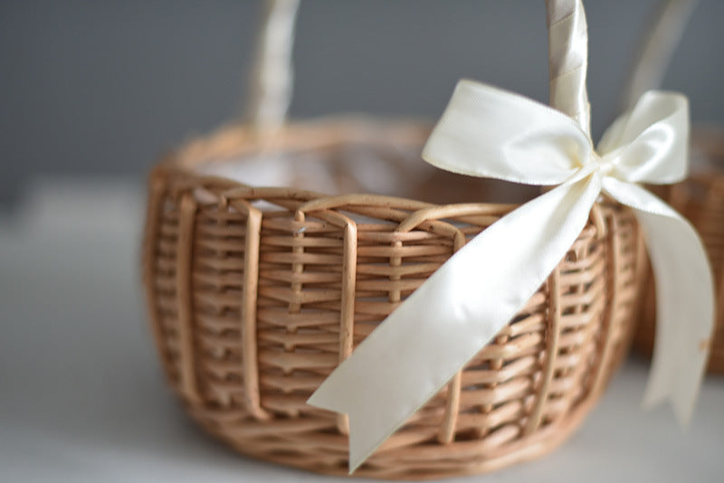 Woven Flower Basket Handheld Blue Handmade Natural Imitation Flower Basket Hand Gift Flower Arrangement Basket Bamboo Rattan Storage Basket