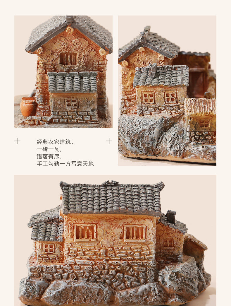 Resin Miniature House Desktop Craft Garden Landscaping Potted Plant Bonsai National Trend