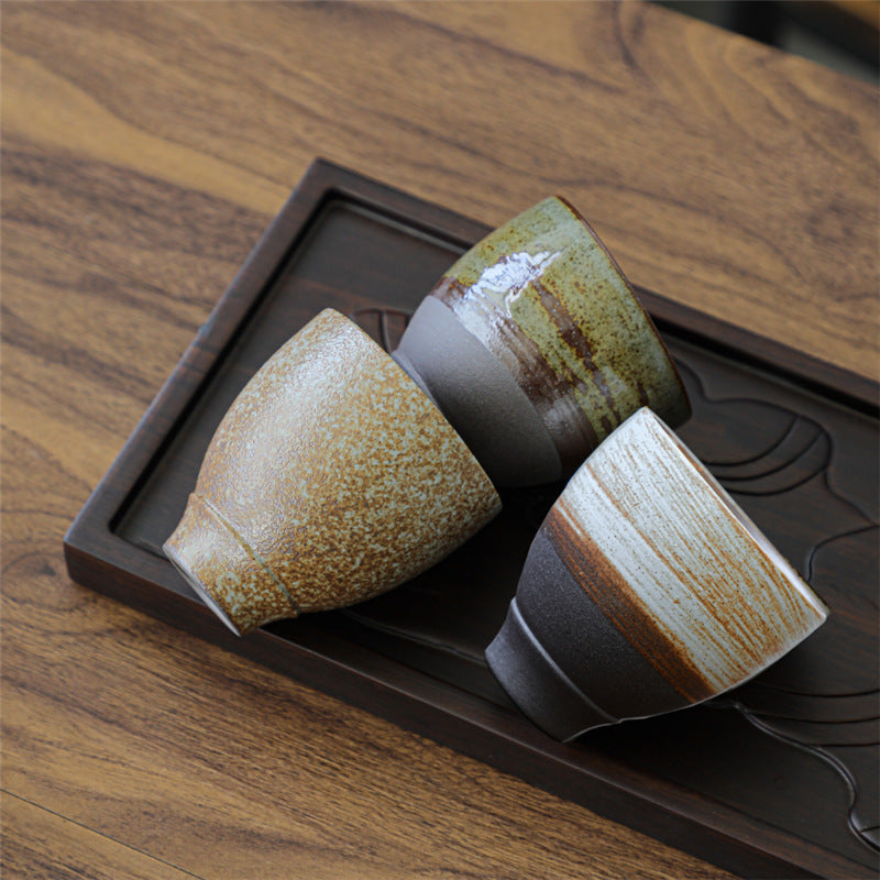 Coarse Pottery Tea Cup Creative Tea Cup Japanese Style Tea Cup Cross-Border Supply Retro Ceramic Master Cup Kung Fu Small Tea Bowl