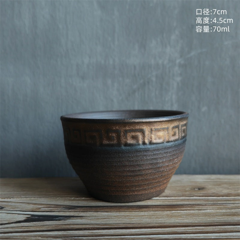 Coarse Pottery Tea Cup Creative Tea Cup Japanese Style Tea Cup Cross-Border Supply Retro Ceramic Master Cup Kung Fu Small Tea Bowl