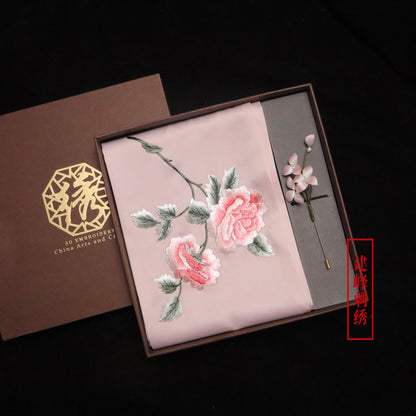 Suzhou Embroidery Scarf Suzhou Embroidery Intangible Cultural Heritage Velvet Flower Brooch Set Gift Box Handmade Suzhou Specialty Embroidery Silk Qinxuan