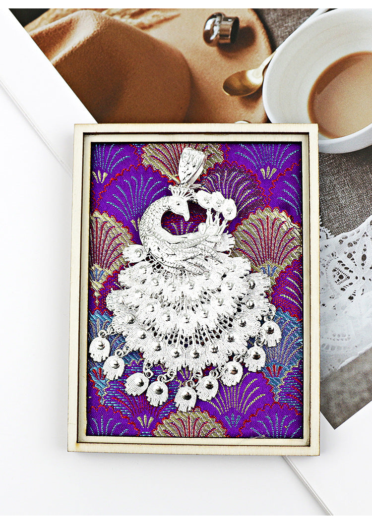 Guizhou Miao Ethnic Cultural Creative Refrigerator Magnet Dai Embroidery Cloth Large and Small Frame Three-Dimensional Phoenix Looking Back Guizhou Tourist Souvenir