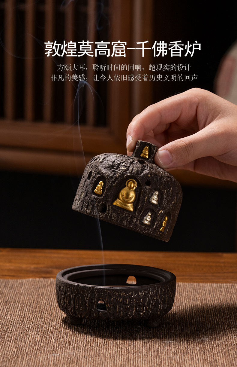 Incense Burner Dunhuang Zen Buddha Purple Clay Gourd Chinese Style Home Incense Tray Holder Incense Stick Agarwood Indoor Incense Box