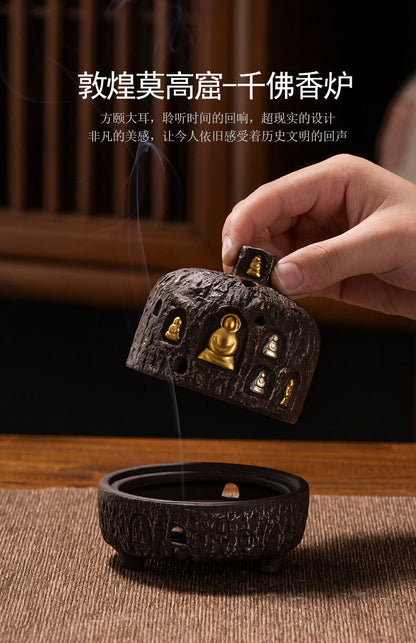 Incense Burner Dunhuang Zen Buddha Purple Clay Gourd Chinese Style Home Incense Tray Holder Incense Stick Agarwood Indoor Incense Box