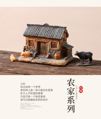Resin Miniature House Desktop Craft Garden Landscaping Potted Plant Bonsai National Trend