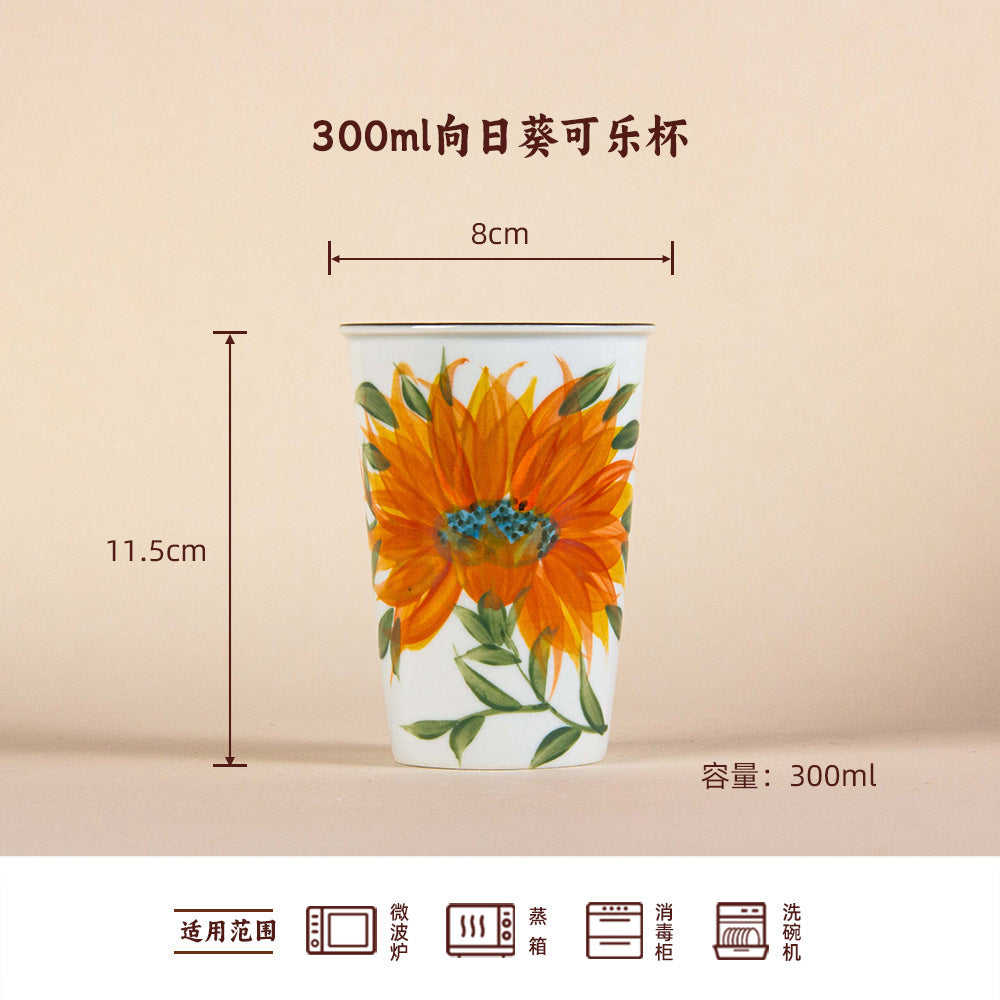 300ml Exquisite Chinese Style Cola Cup Jingdezhen High Temperature Underglaze Hand-painted Simple Household Water Cup Tableware