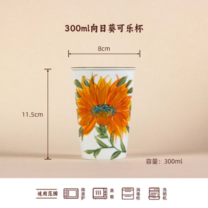 300ml Exquisite Chinese Style Cola Cup Jingdezhen High Temperature Underglaze Hand-painted Simple Household Water Cup Tableware