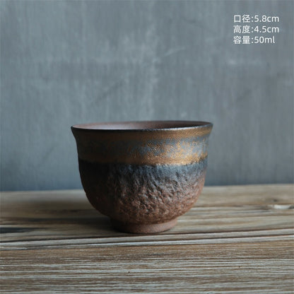 Coarse Pottery Tea Cup Creative Tea Cup Japanese Style Tea Cup Cross-Border Supply Retro Ceramic Master Cup Kung Fu Small Tea Bowl