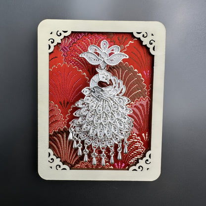 Guizhou Miao Ethnic Cultural Creative Refrigerator Magnet Dai Embroidery Cloth Large and Small Frame Three-Dimensional Phoenix Looking Back Guizhou Tourist Souvenir