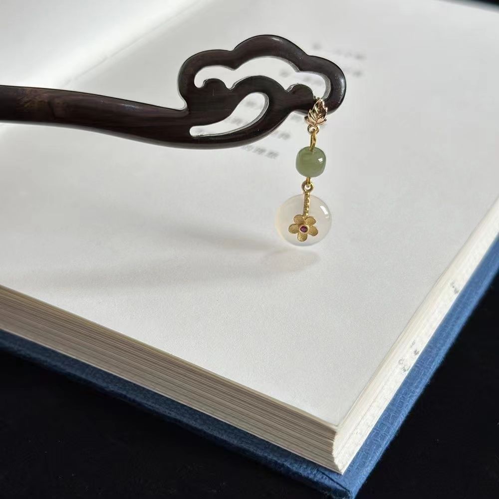Peaceful and Smooth Cloud Natural Ebony Hairpin Jade Pendant High-end Song Dynasty Ancient Style Intangible Cultural Heritage Accessories Wholesale