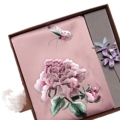 Suzhou Embroidery Scarf Suzhou Embroidery Intangible Cultural Heritage Velvet Flower Brooch Set Gift Box Handmade Suzhou Specialty Embroidery Silk Qinxuan