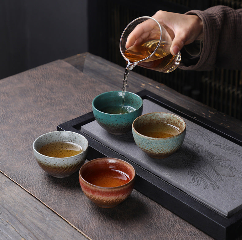 Coarse Pottery Tea Cup Creative Tea Cup Japanese Style Tea Cup Cross-Border Supply Retro Ceramic Master Cup Kung Fu Small Tea Bowl