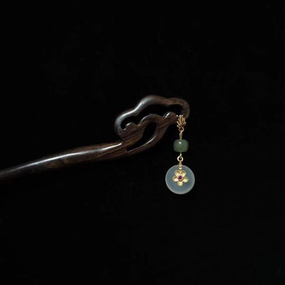 Peaceful and Smooth Cloud Natural Ebony Hairpin Jade Pendant High-end Song Dynasty Ancient Style Intangible Cultural Heritage Accessories Wholesale