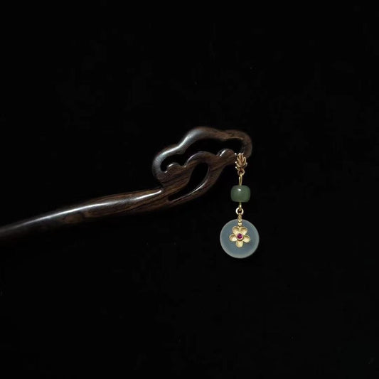 Peaceful and Smooth Cloud Natural Ebony Hairpin Jade Pendant High-end Song Dynasty Ancient Style Intangible Cultural Heritage Accessories Wholesale